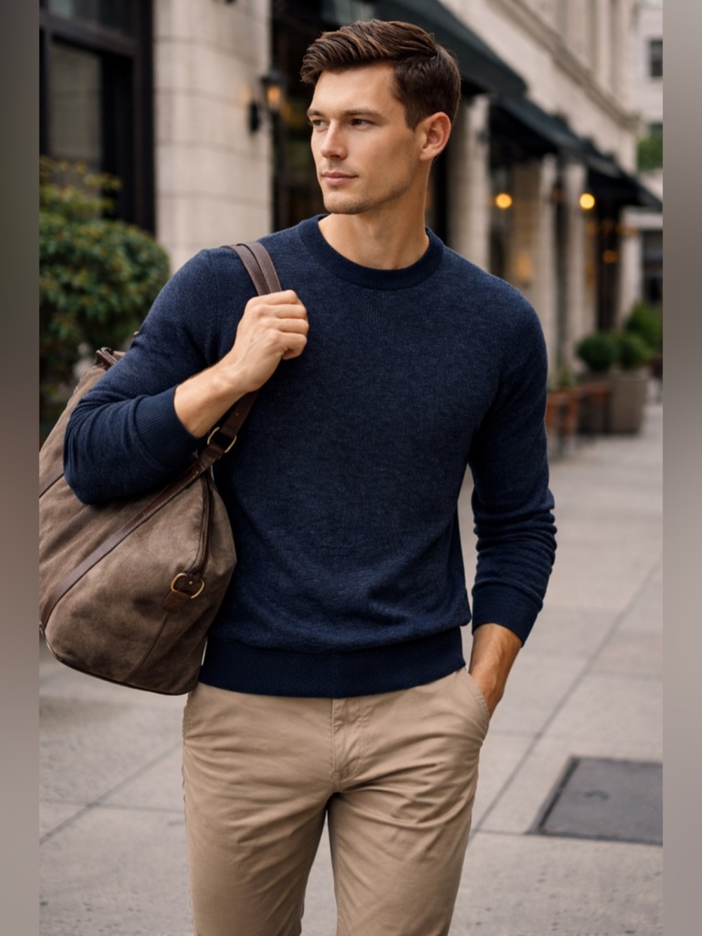 Hugo Boss Navy Blue Slim Fit Crewneck Sweater Men’s Large